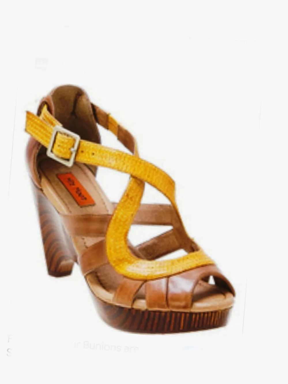 Miz Mooz Petra Yellow and Brown Leather & Wood Wedge Sandals